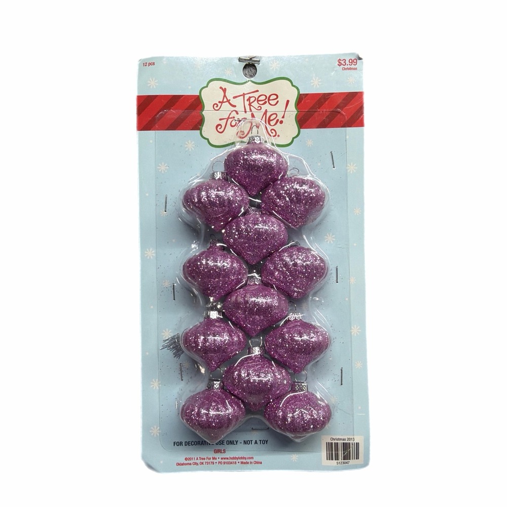 VTG Hobby Lobby Tree For Me Purple Glitter Mini Finial Christmas Ornaments 12pc